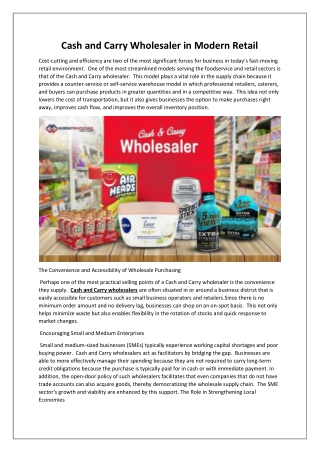 Cash and Carry Wholesaler in Modern Retail