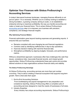 Optimize Your Finances with Globus ProSourcing’s Accounting Services