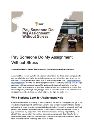 Pay Someone Do My Assignment Without Stress – Quick & Reliable Help