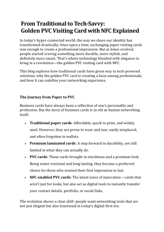 From Traditional to Tech-Savvy:  Golden PVC Visiting Card with NFC Explained