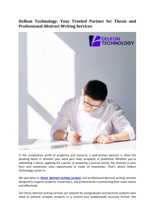 Delkon Technology Your Trusted Partner for Thesis and Professional Abstract Writing Services