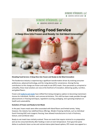 Elevating Food Service A Deep Dive into Frozen and Ready-to-Eat Meal Innovation
