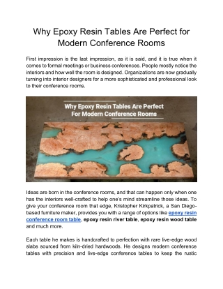 Why an Epoxy Resin Conference Room Table Is Ideal for Modern Workspaces