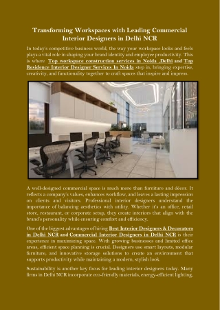Transforming Workspaces with Leading Commercial Interior Designers in Delhi NCR