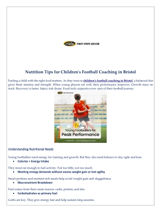 Nutrition Tips for Children's Football Coaching in Bristol