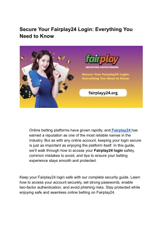 Secure Your Fairplay24 Login Everything You Need to Know