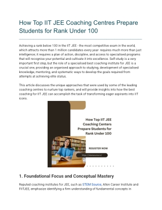 How Top IIT JEE Coaching Centres Prepare Students for Rank Under 100