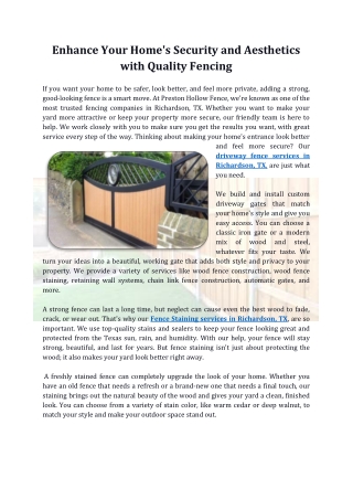 Enhance Your Home's Security and Aesthetics with Quality Fencing