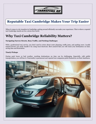 Reputable Taxi Cambridge Makes Your Trip Easier