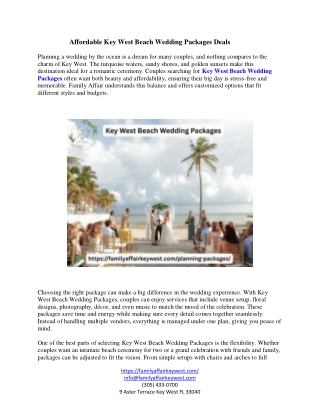 Affordable Key West Beach Wedding Packages Deals
