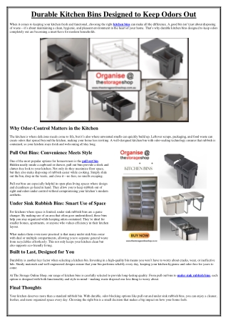 Durable Kitchen Bins Designed to Keep Odors Out