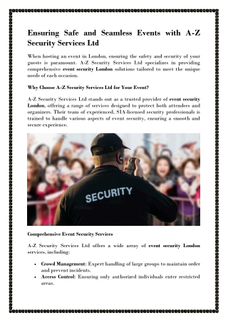 Comprehensive Event Security Services in London