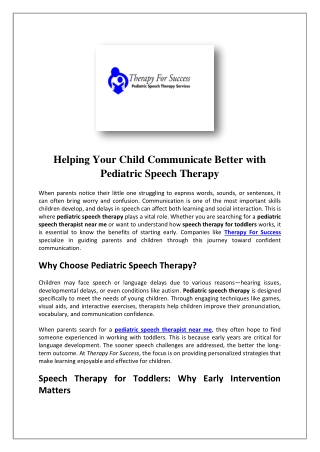 Pediatric Speech Therapy | Therapy For Success