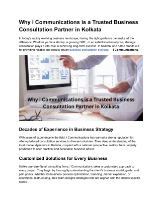Why i Communications is a Trusted Business Consultation Partner in Kolkata