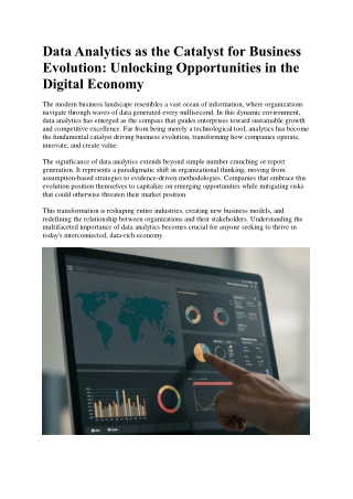 Data Analytics as the Catalyst for Business Evolution