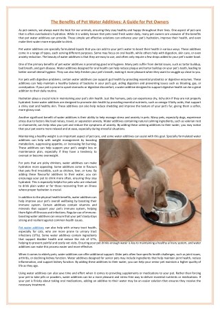 The Benefits of Pet Water Additives: A Guide for Pet Owners