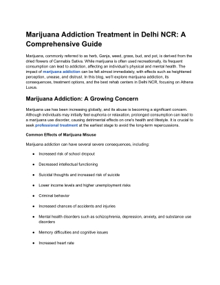 Expert Marijuana Addiction Treatment in Delhi NCR