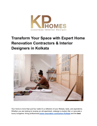 Transform Your Space with Expert Home Renovation Contractors & Interior Designers in Kolkata