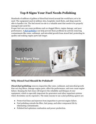 Top 8 Signs Your Fuel Needs Polishing