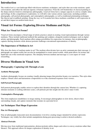 Visual Art Forms: Exploring Diverse Mediums and Styles