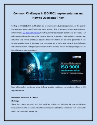 Common Challenges in ISO 9001 Implementation and How to Overcome Them