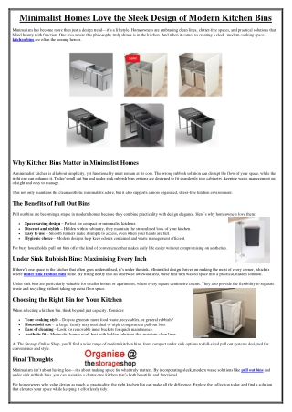 Minimalist Homes Love the Sleek Design of Modern Kitchen Bins