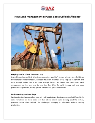 How Sand Management Services Boost Oilfield Efficiency