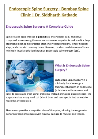 Endoscopic Spine Surgery - Dr. Siddharth Katkade