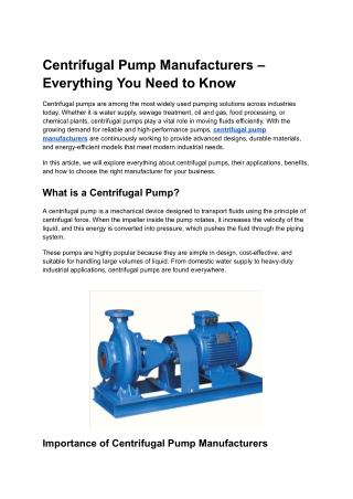Centrifugal Pump Manufacturers – Everything You Need to Know