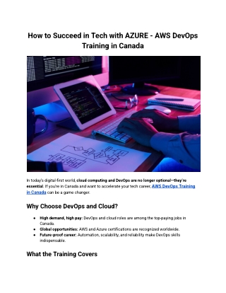 How to Succeed in Tech with AZURE - AWS DevOps Training in Canada