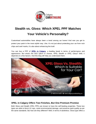 Stealth vs. Gloss: Which XPEL PPF Matches Your Vehicle's Personality?