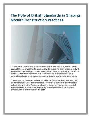 The Role of British Standards in Shaping Modern Construction Practices