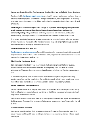 Handyman Repair Near Me, Top Handyman Services Near Me for Reliable Home Solutions