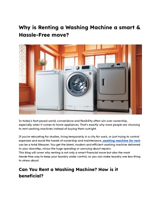 Why is Renting a Washing Machine a smart & Hassle-Free move_