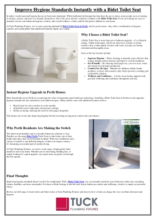 Improve Hygiene Standards Instantly with a Bidet Toilet Seat