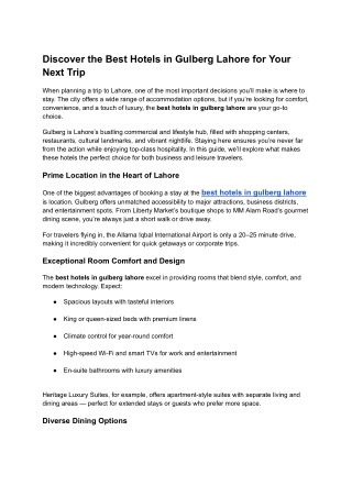 Discover the Best Hotels in Gulberg Lahore for Your Next Trip