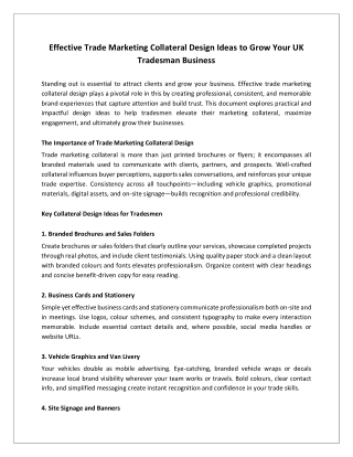 Effective Trade Marketing Collateral Design Ideas to Grow Your UK Tradesman Business