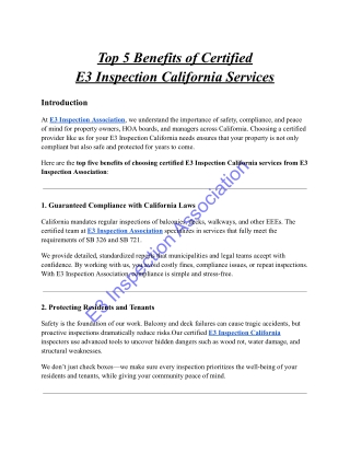 Top 5 Benefits of Certified E3 Inspection California Services