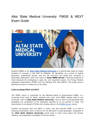 Altai State Medical University_ FMGE & NEXT Exam Guide