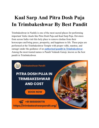 Kaal Sarp And Pitra Dosh Puja In Trimbakeshwar By Best Pandit