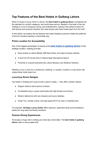 Top Features of the Best Hotels in Gulberg Lahore