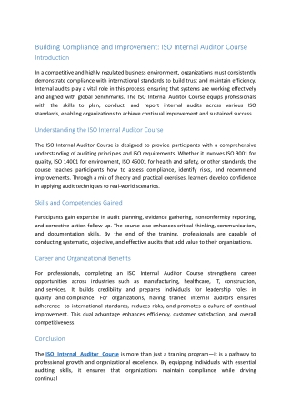 iso internal auditor course