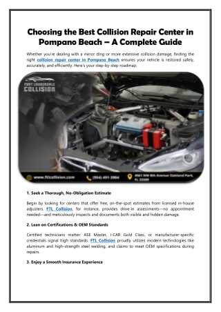 Choosing the Best Collision Repair Center in Pompano Beach – A Complete Guide
