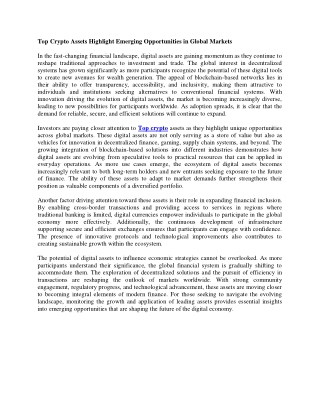 Top Crypto Assets Highlight Emerging Opportunities in Global Markets