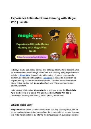 Experience Ultimate Online Gaming with Magic Win   Guide