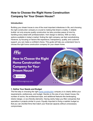 How to Choose the Right Home Construction Company for Your Dream House