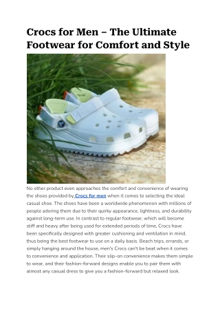 Crocs for Men – The Ultimate Footwear for Comfort and Style