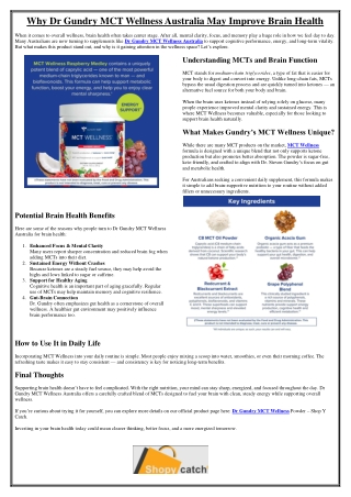 Why Dr Gundry MCT Wellness Australia May Improve Brain Health