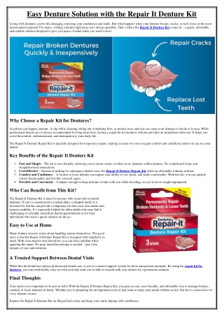 Easy Denture Solution with the Repair It Denture Kit