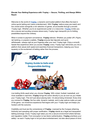 Elevate Your Betting Experience with 11xplay — Secure, Thrilling, and Always Wit